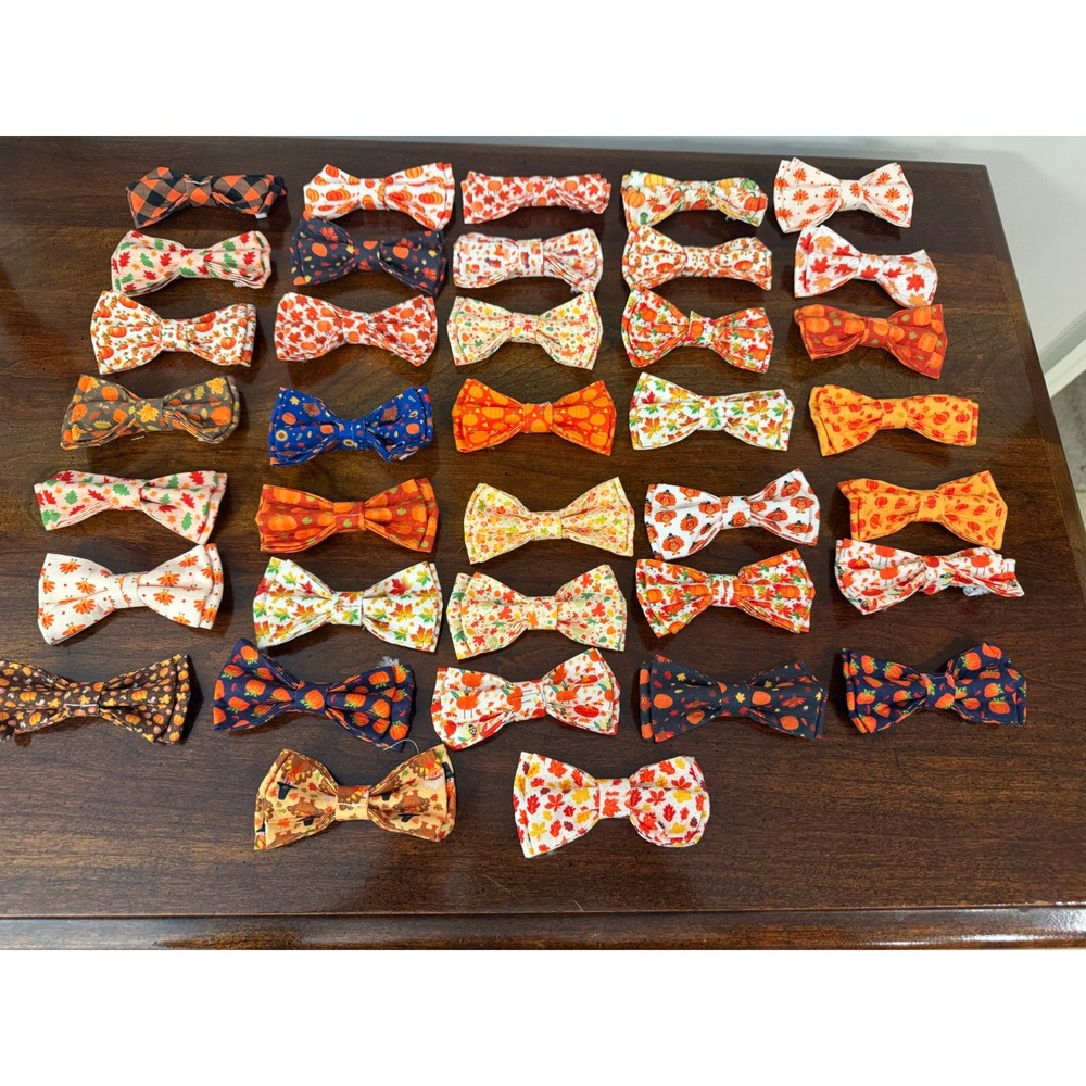 32pc Fall Thanksgiving Dog Bow Tie Lot Pumpkin Turkey Leaf Elastic Collar Slides